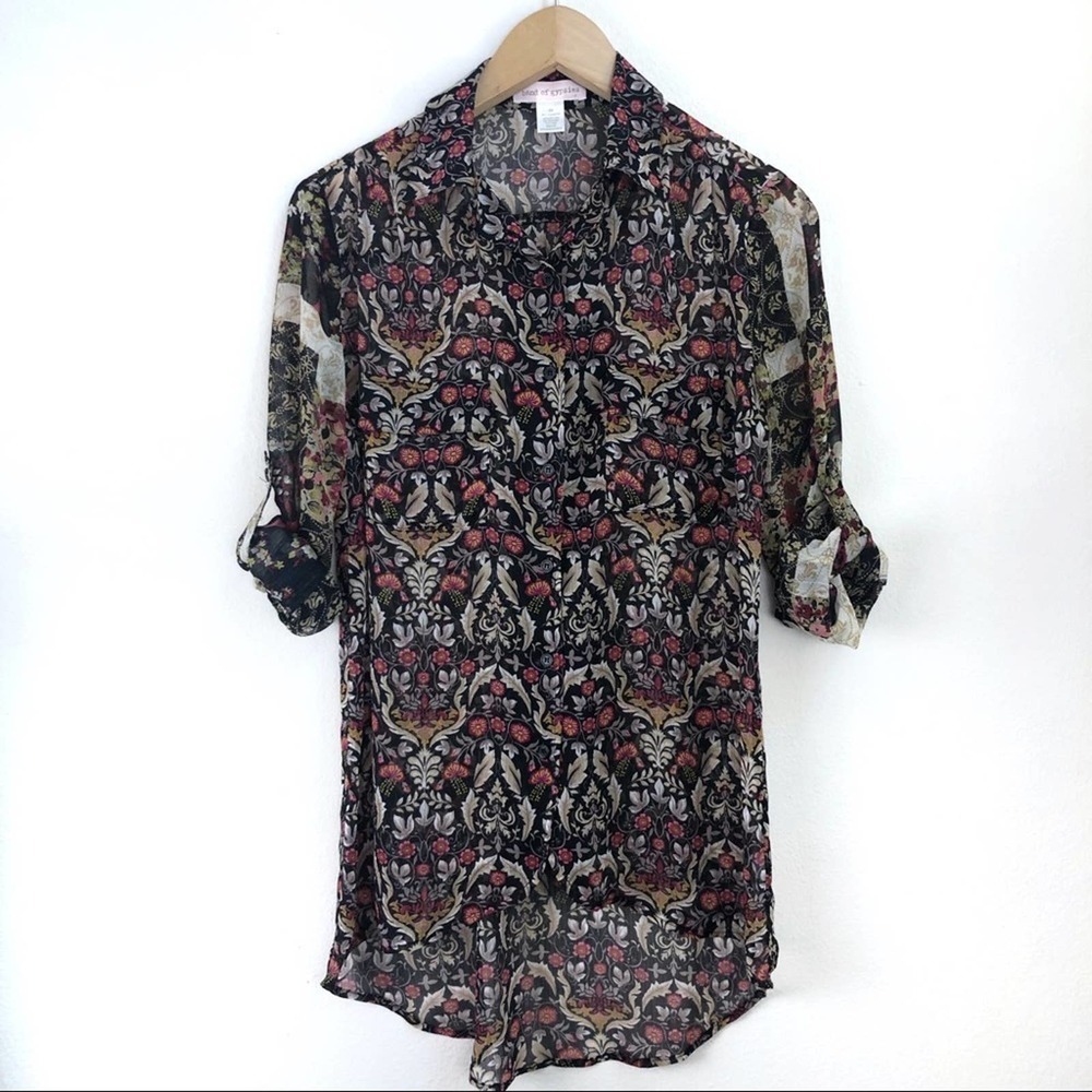 Band of Gypsies Sheer High Low hem Button Down